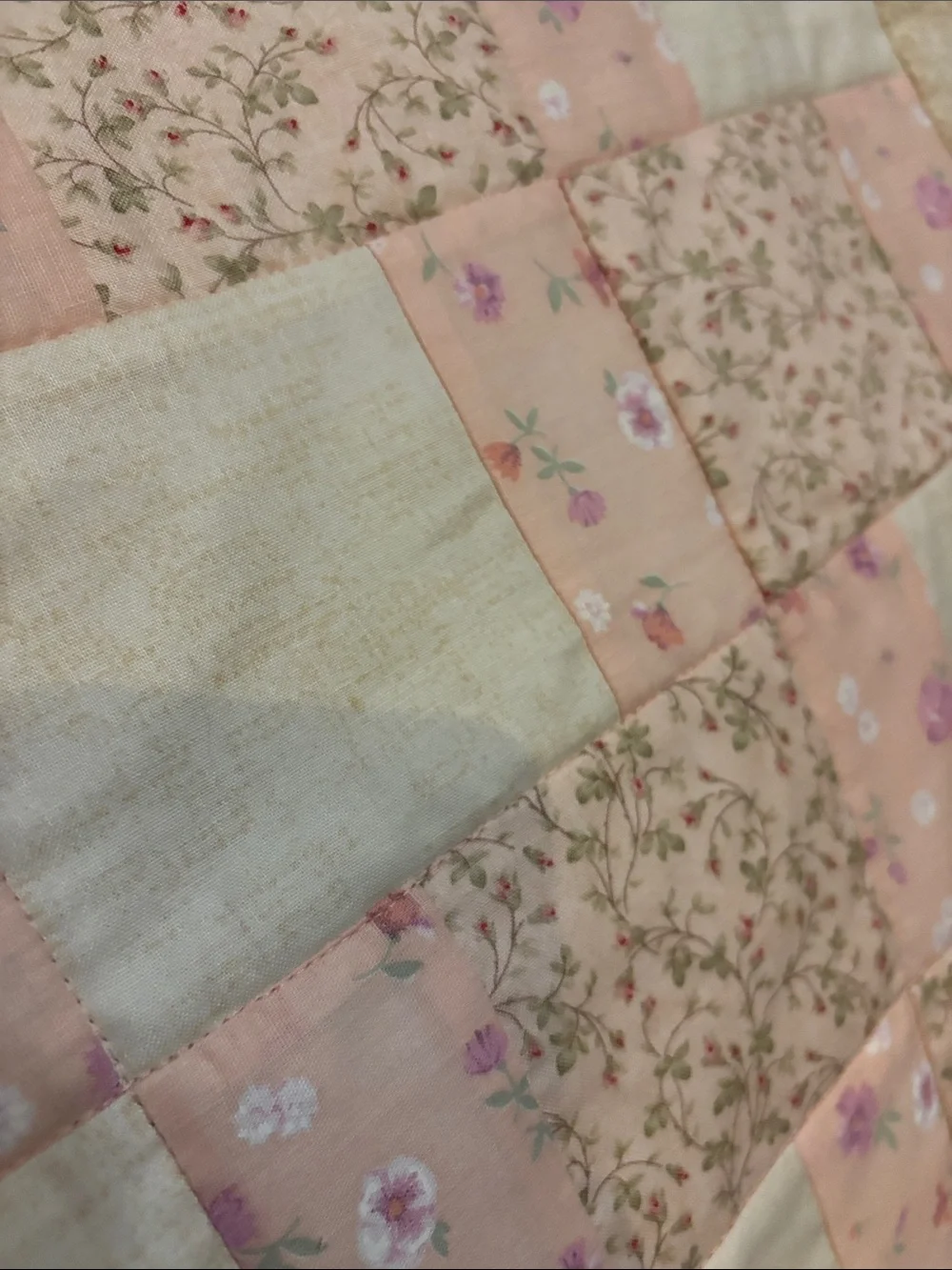 Handmade Patchwork Baby Quilt - Pink and Cream